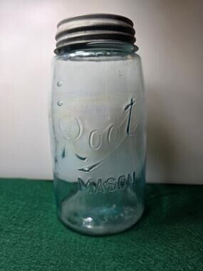 Antique Qt Aqua Root Mason Jar rb# 2510